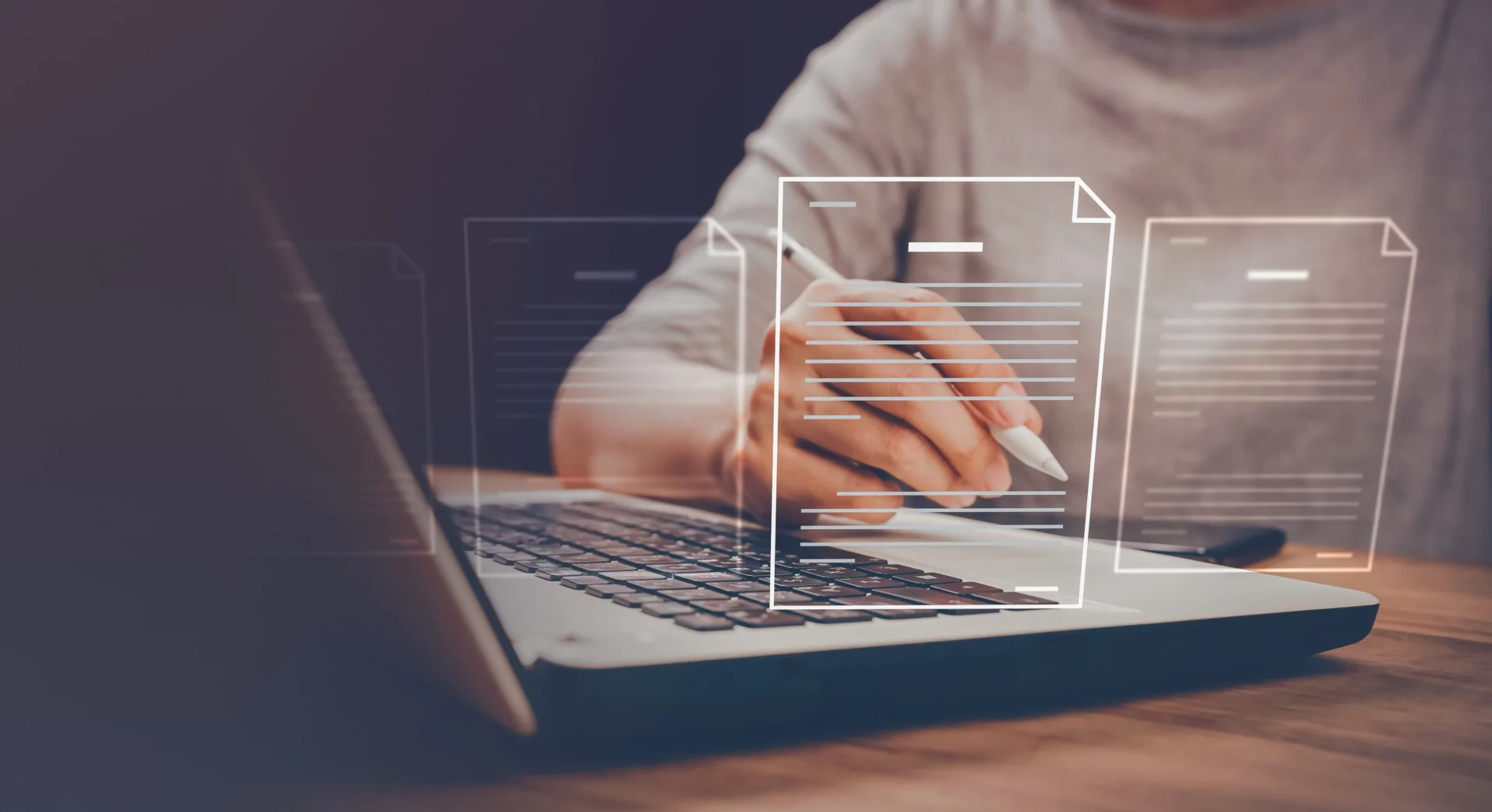 A woman signing a digital document on her computer.
